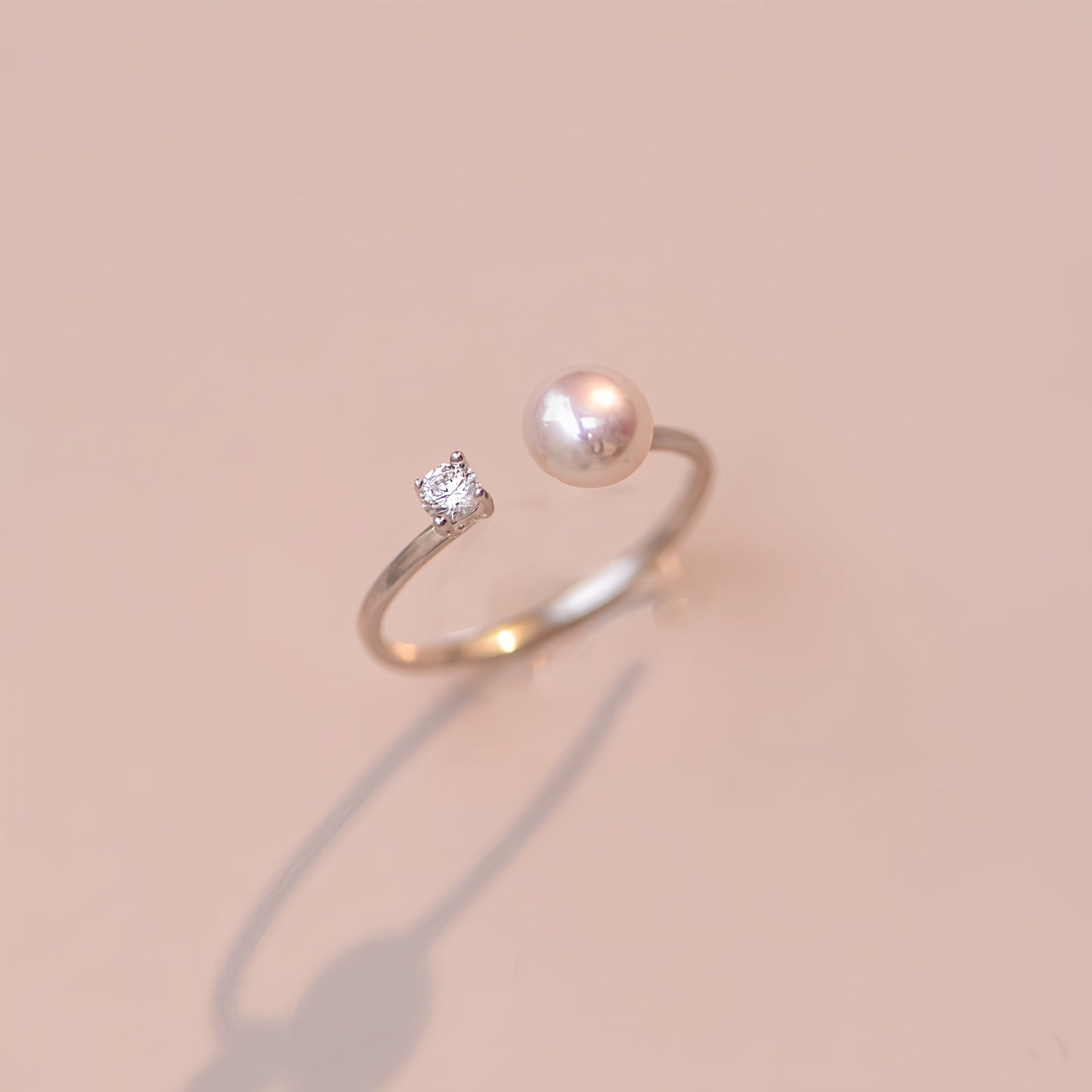 Planderful Everyday Genie S925 Sterling Silver Gleaming Pearl Zircon Ring Adjustable Open Design For Trendy Women