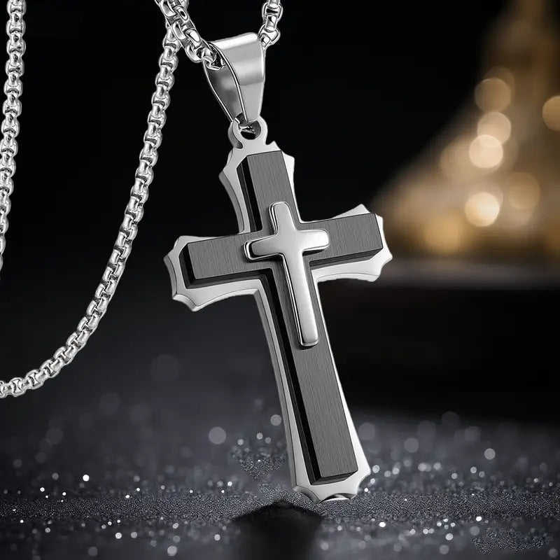 Punk Cross Stainless Steel Men's Pendant Necklace
