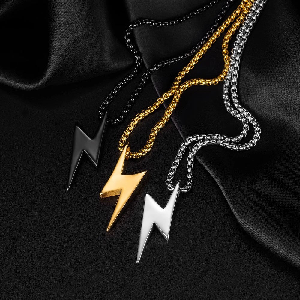 Planderful Steel Necklace Lightning Pendant Hip Hop Style