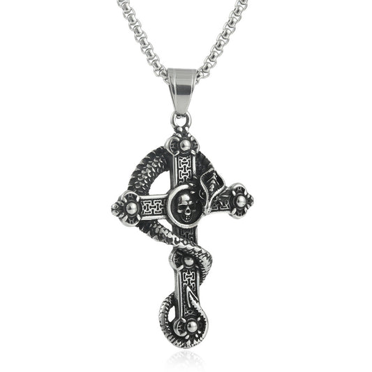 European And American Stainless Steel Skull Pendant Men's Trendy Retro Titanium Steel Cross Necklace
