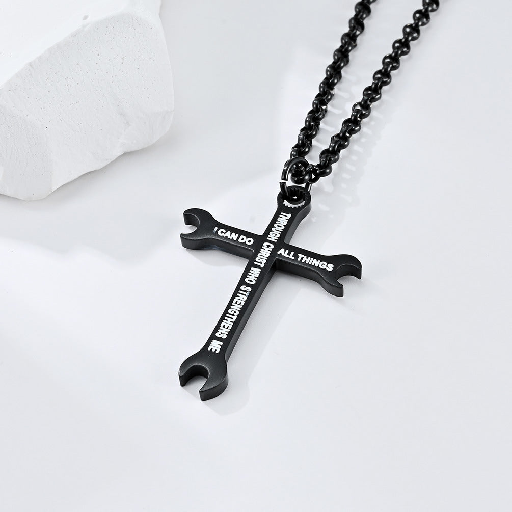Planderful Wrench Cross Necklace Titanium Steel With Personalized Design For Edgy Jewelry Lovers