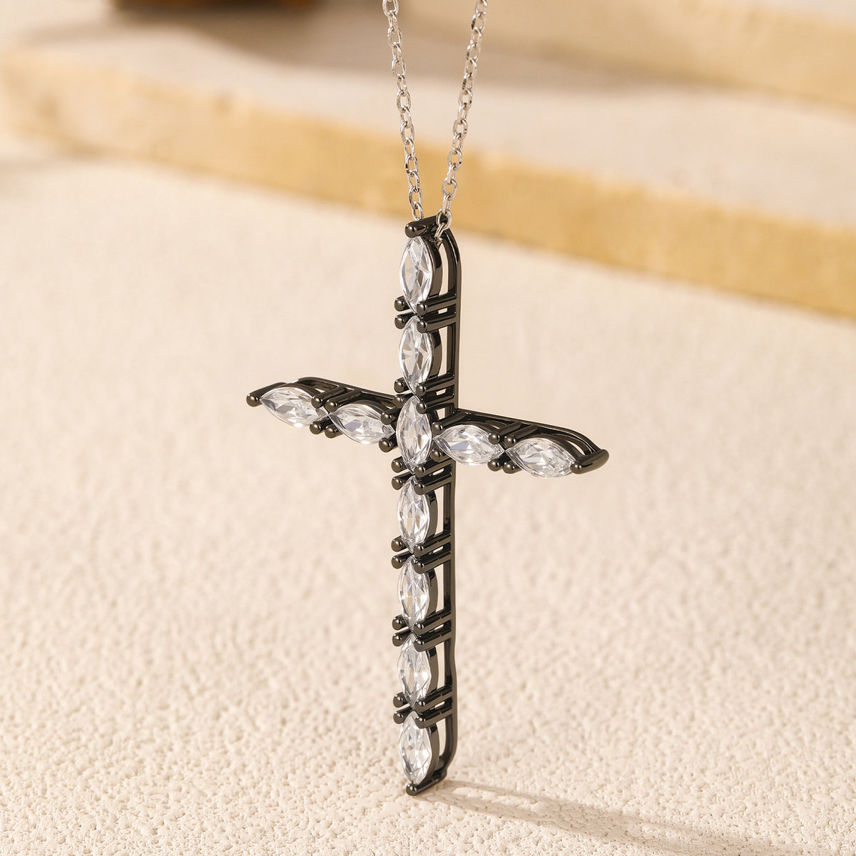 925 Sterling Silver Black Cross Necklace