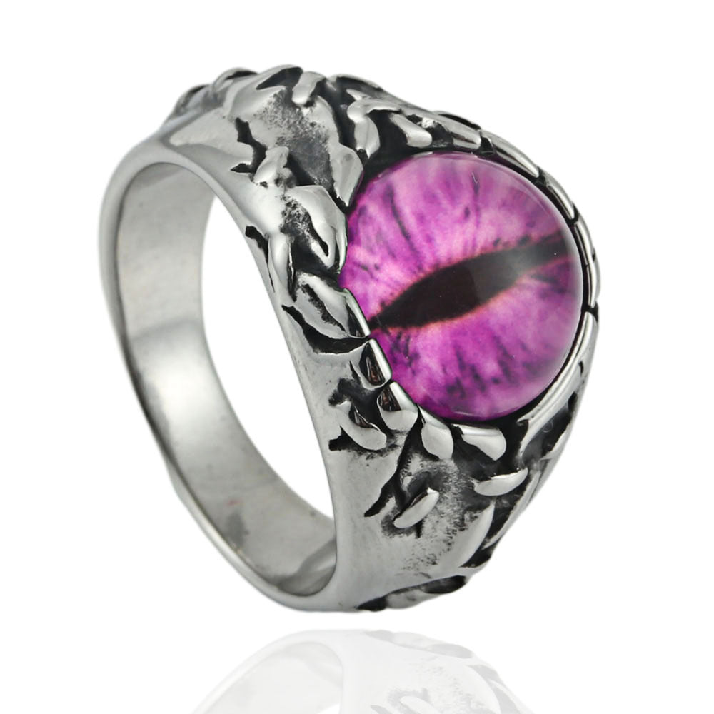 Titanium Steel Multi-Color Devil's Eye Ring for Men - Punk Reaper's Eye Design