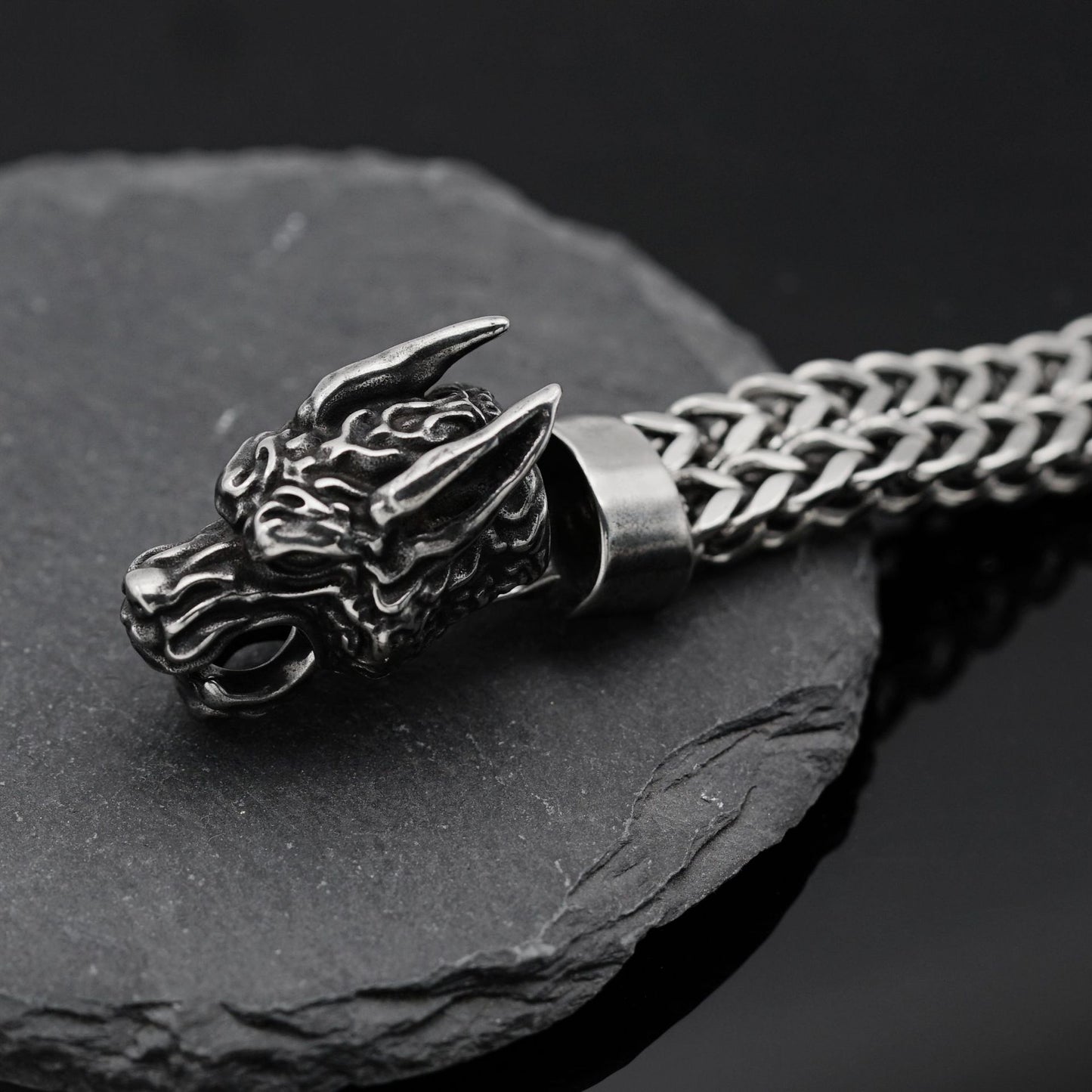 Planderful Nordic Viking Stainless Steel Mens Bracelet Double Layer Wolf Head Punk Style Unisex Accessory