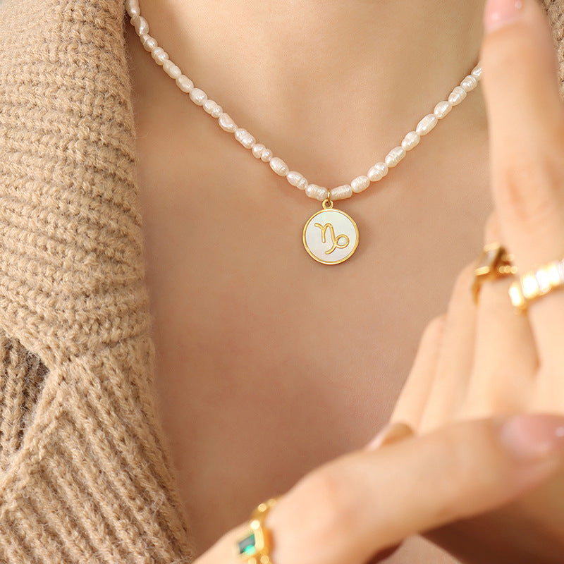 Stellar Charm Pearl Necklace with Titanium Steel Pendant