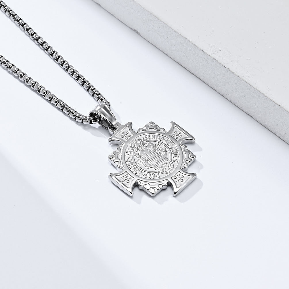 Cross-Border Amazon St. Benedict Titanium Steel Necklace