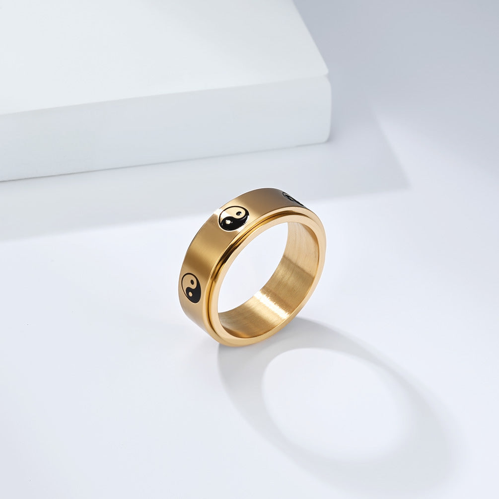 Planderful Tai Chi Diagram Ring Titanium Steel For Men Unisex Jewelry Autumn Chinese Style