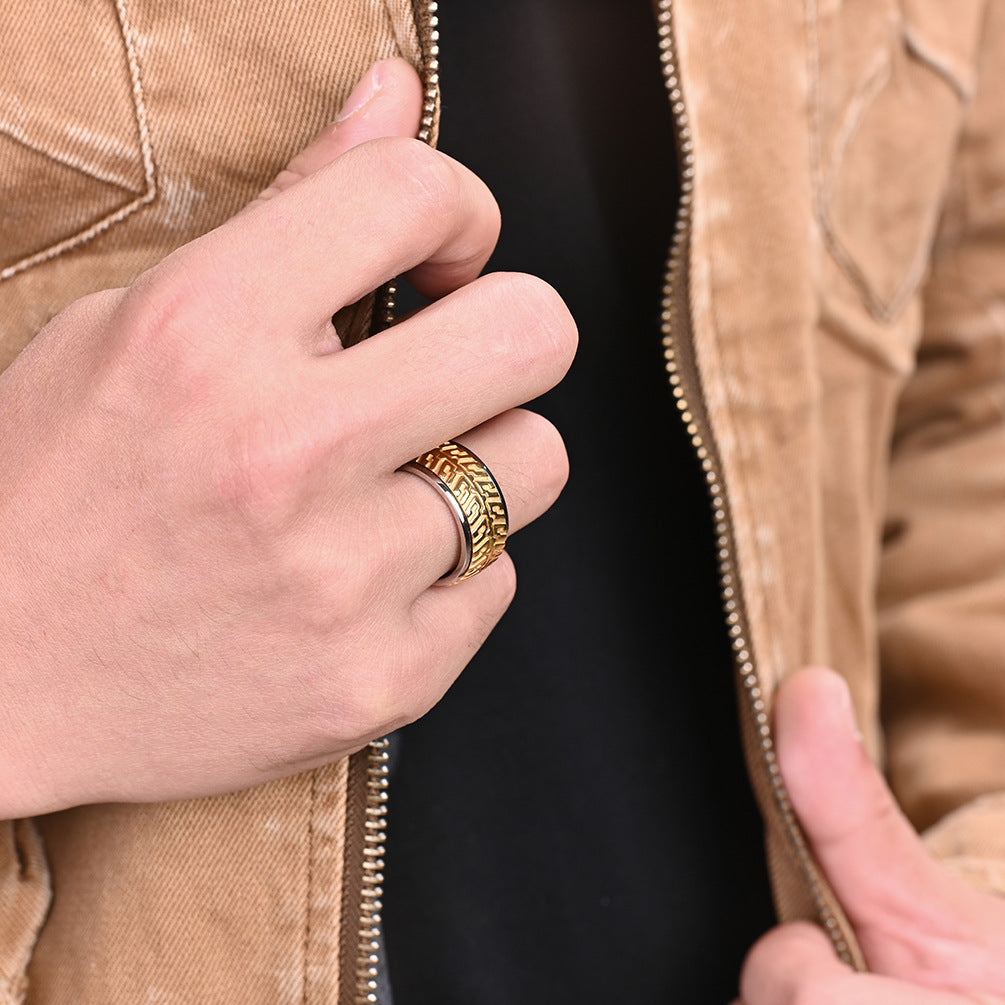 Planderful Rotatable Tire Pattern Ring For Men Hip Hop Street Style Steel Jewelry Gift