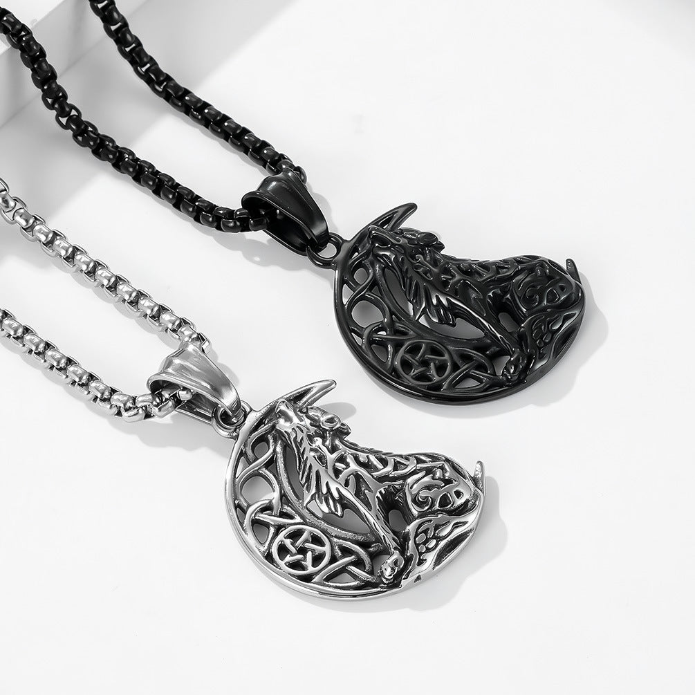 Nordic Celtic Wolf Stainless Steel Pendant Necklace for Men