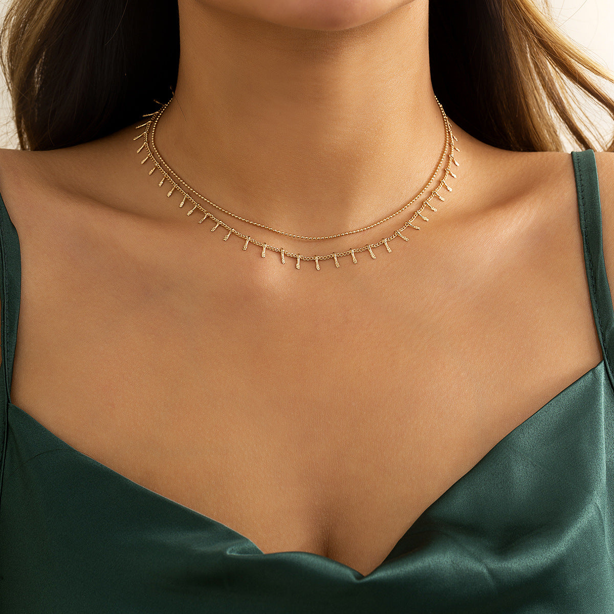 Planderful Vienna Verve Double Layer Fringed Necklace For Women Versatile Geometric Collarbone Statement Jewelry