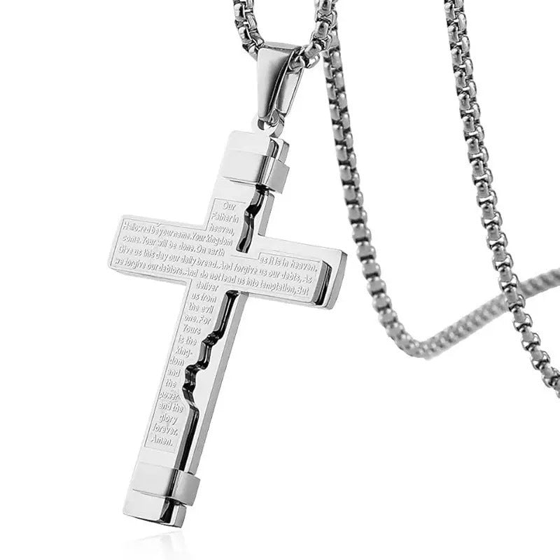 Planderful Cross Pendant Necklace Titanium Steel Premium Non Fade Durable Men's Hip Hop Jewelry