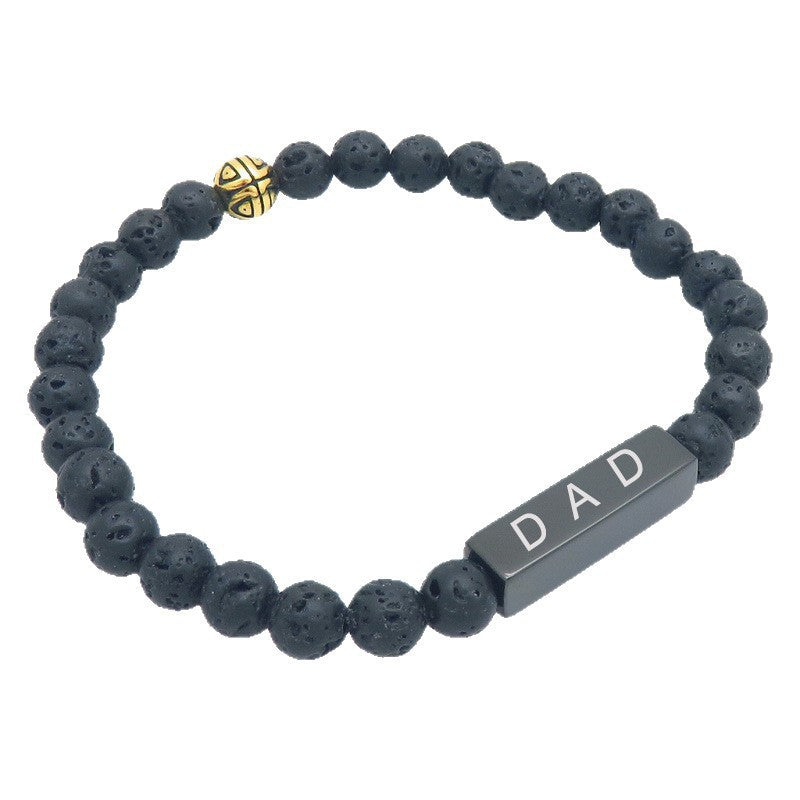 Black Agate Volcanic Stone Beaded Bracelet Design Sense Letter Dad Titanium Steel