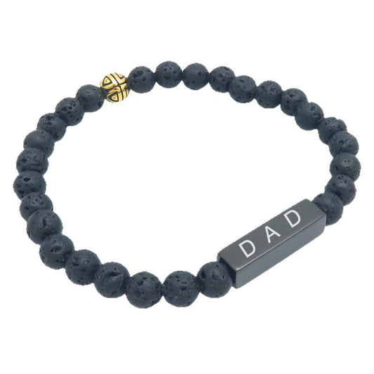Black Agate Volcanic Stone Beaded Bracelet Design Sense Letter Dad Titanium Steel