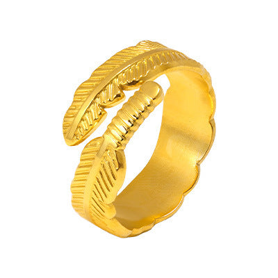 Open Stainless Steel Design Feather Leaf Ring