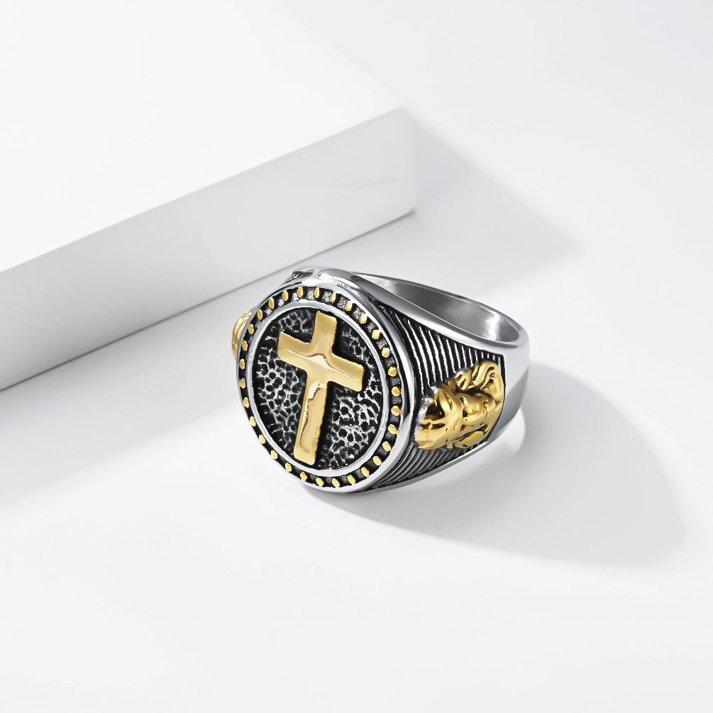 Planderful Titanium Steel Cross Ring For Men Unisex Bold Statement Jewelry Streetwear Trend