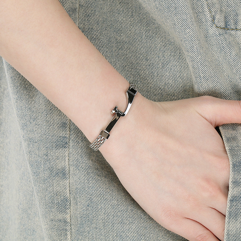 Hollow Woven Mesh Chain Design Nail Stainless Steel Men's Bracelet
