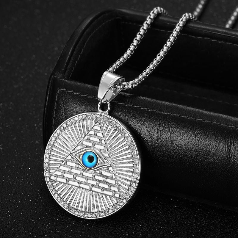 Planderful Everyday Genie Premium Hip Hop Eye Of God Pendant Necklace Stainless Steel Gold Plated