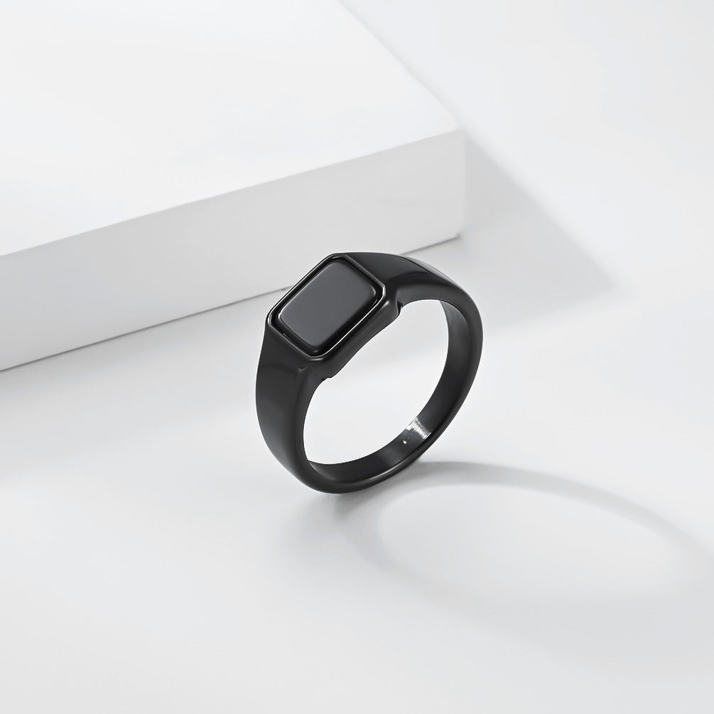 Planderful Geometric Square Stone Ring for Men and Women High End Titanium Steel Jewelry