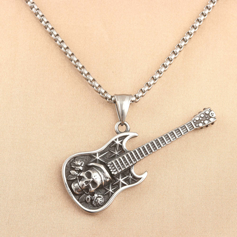 European And American Stainless Steel Skull Guitar Pendant