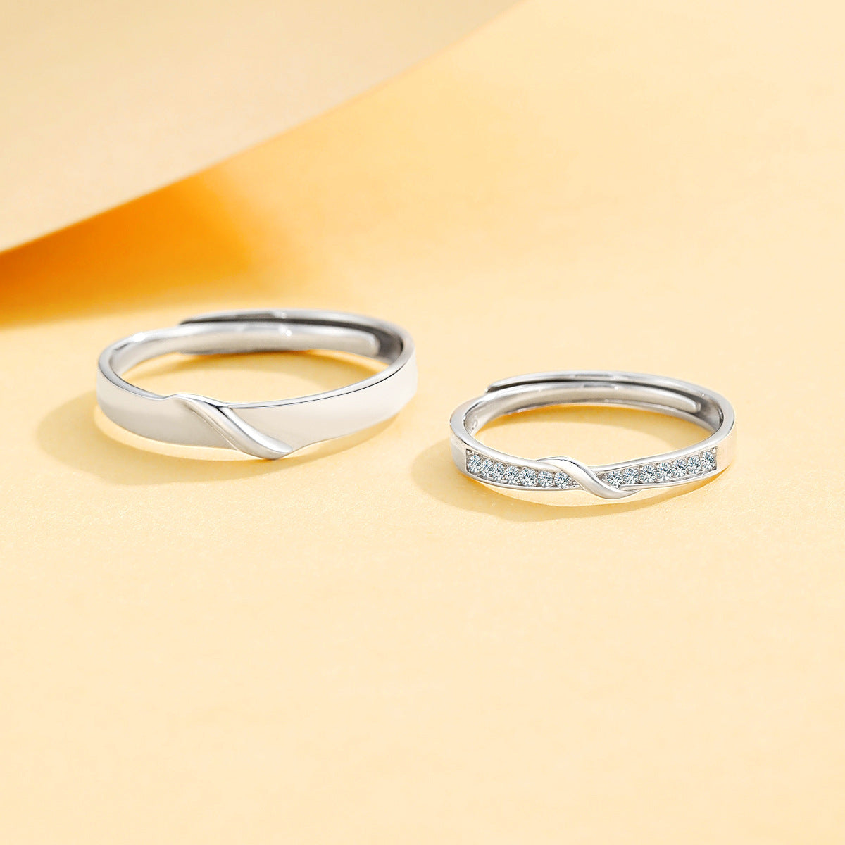 Planderful Jewelry S925 Sterling Silver Couple Ring Adjustable His And Hers Minimalist Luxury