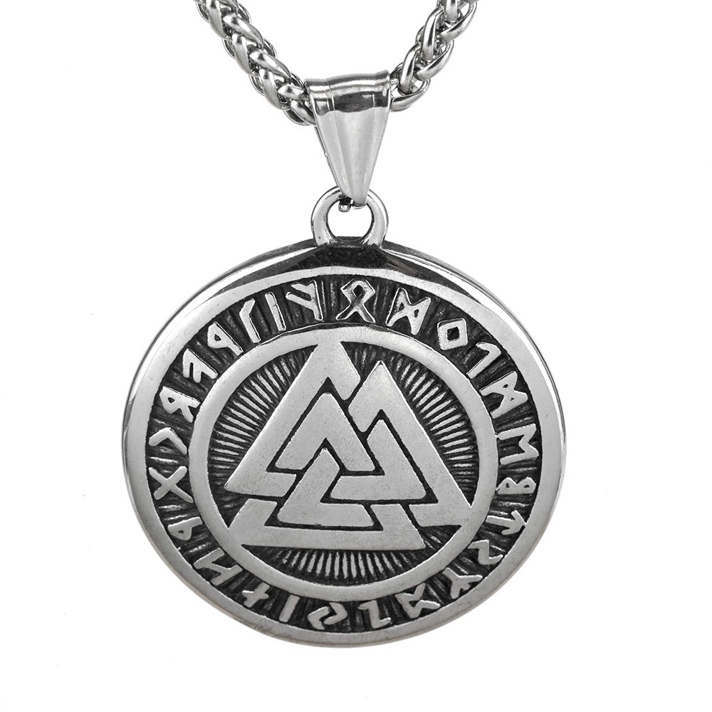European And American Jewelry Stainless Steel Men's Pendant Necklace Retro Triangle Logo
