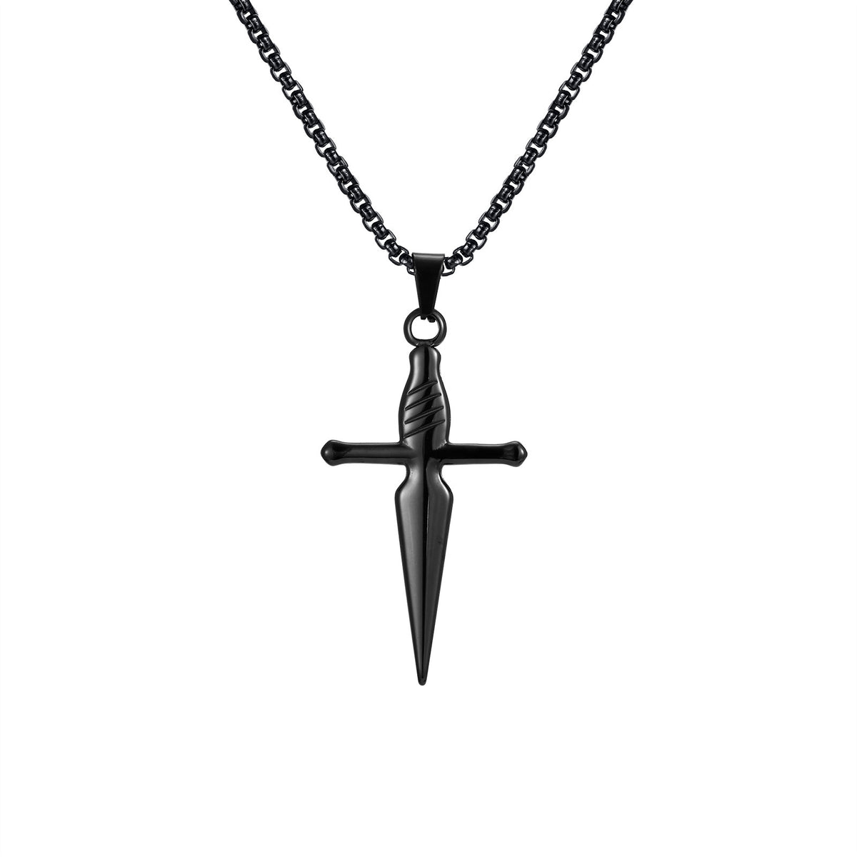 Cross Dagger Pendant — Black or Silver, Chain Optional