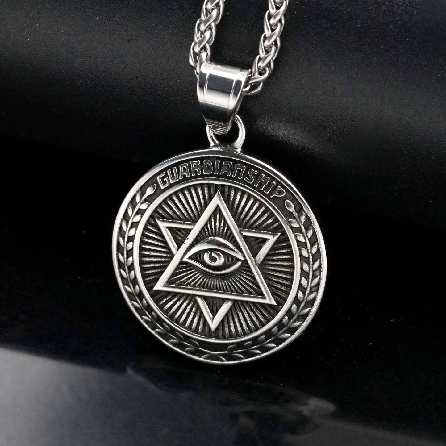 Steel Necklace - Vintage Horus Eye Hexagram Pendant on Bonded Stainless Steel Chain by Planderful