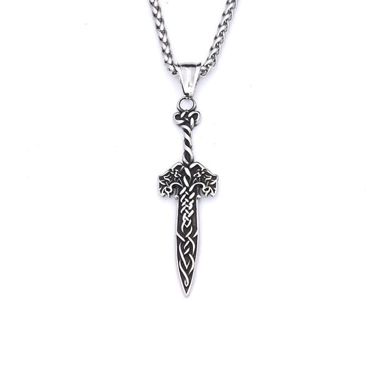 Cross-Border Foreign Trade Supply Stainless Steel Double Wolf Longsword Necklace for Men