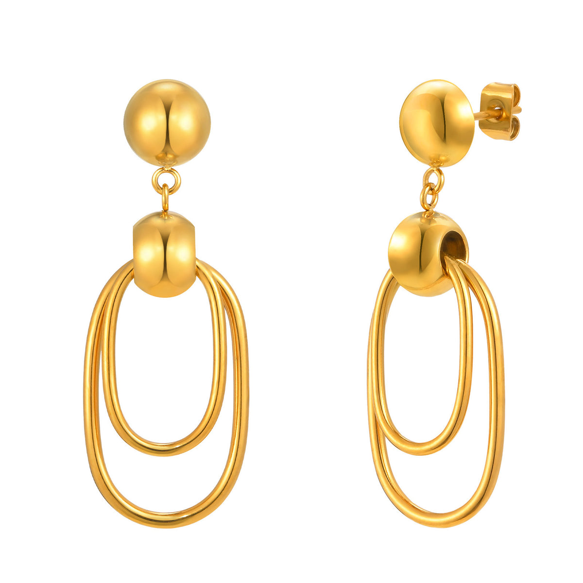Gold-Tone Double Oval Link Drop Earrings