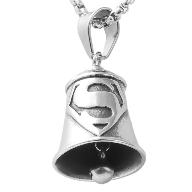 Trendy Stainless Steel Bell Pendant Necklace for Men and Women with Letter S Design