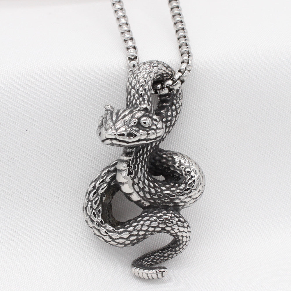 Personalized Retro Snake Pendant for Men in Titanium Steel - European and American Style Wholesale Jewelry