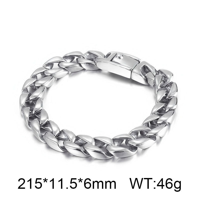 Minimalist Polished Bracelet Glossy Cuban Chain Spring Snap Stainless Steel Men's Bracelet
