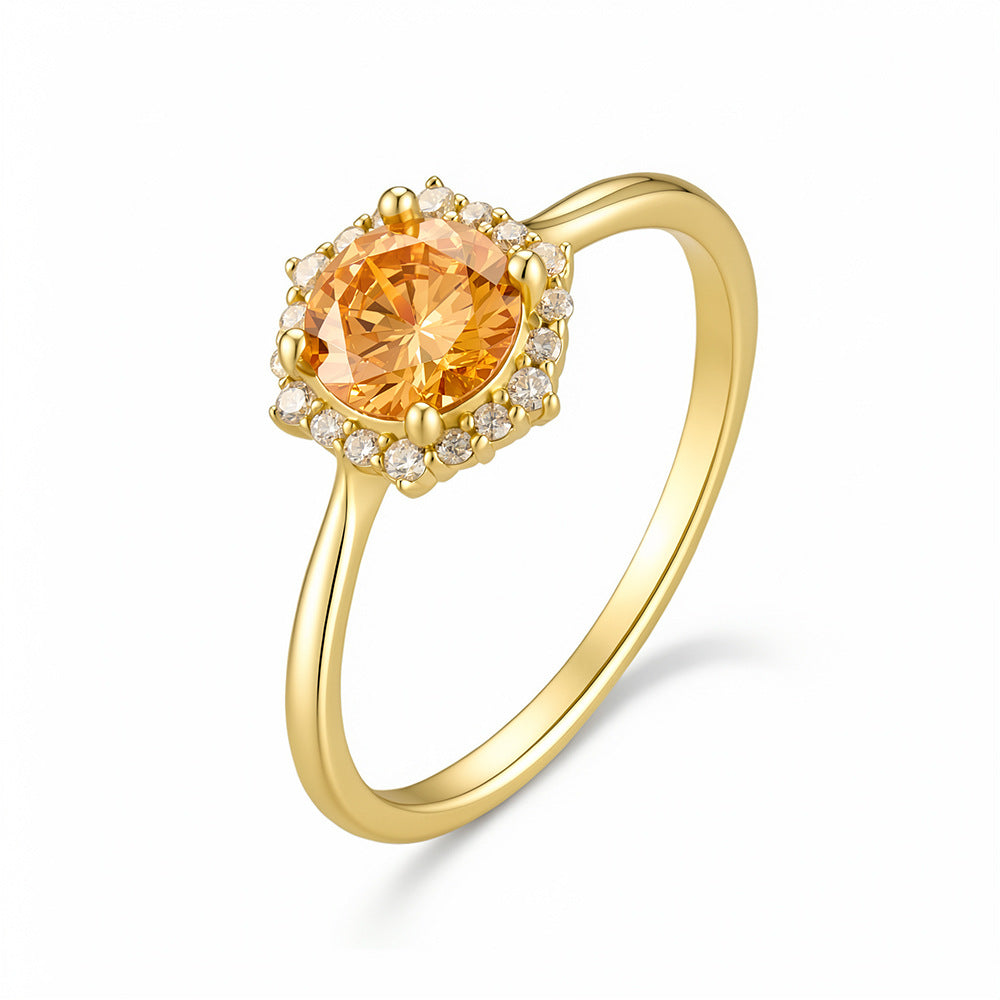 S925 Sterling Silver Champagne Zircon Ring Engagement Wedding Ring