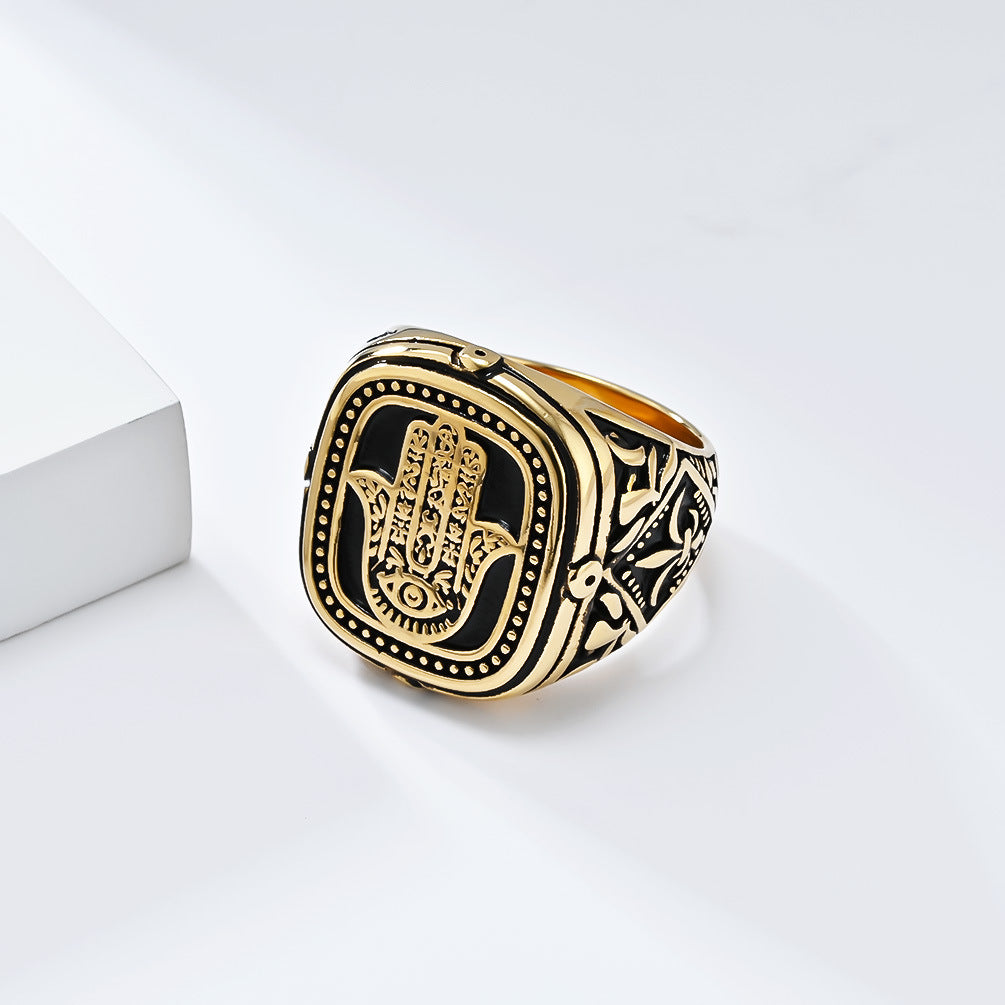 Cross-Border Retro Fatima Titanium Steel Men's Ring Wholesale