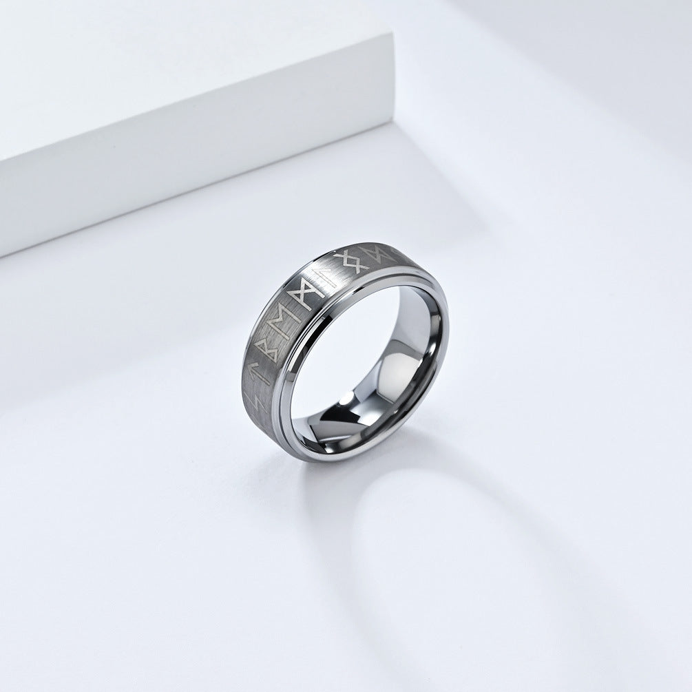 Nordic Viking Character Tungsten Steel Ring for Men