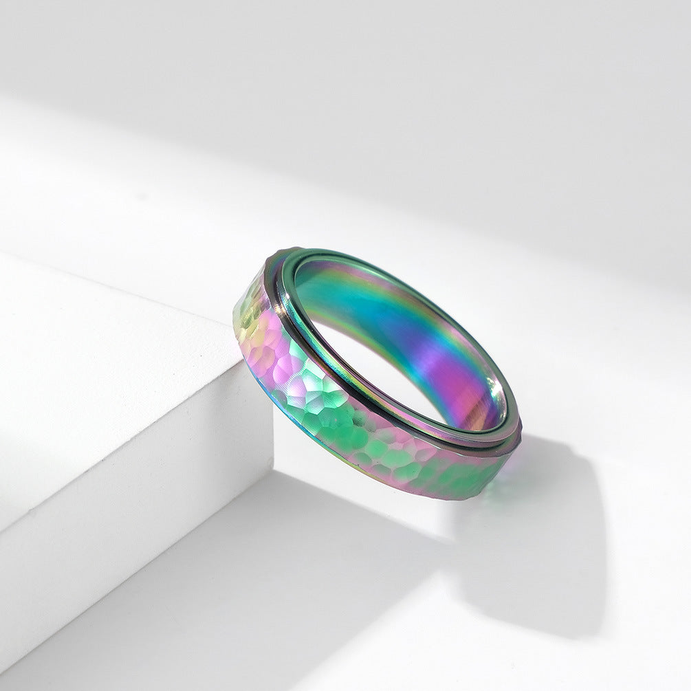 Planderful Hand Hammered Honeycomb Rotating Titanium Steel Ring Unisex Men Women Everyday Genie