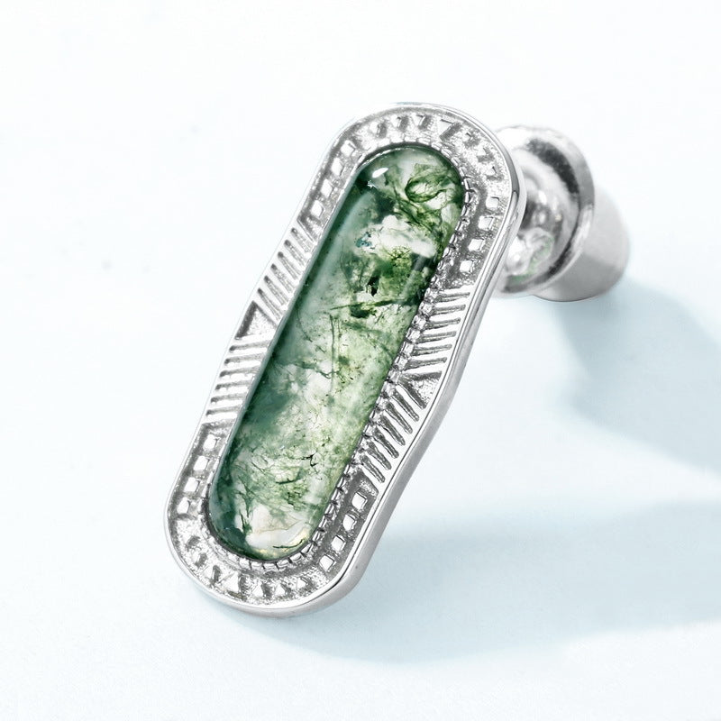 S925 Sterling Silver Moss Agate Vintage-Inspired Stud Earrings