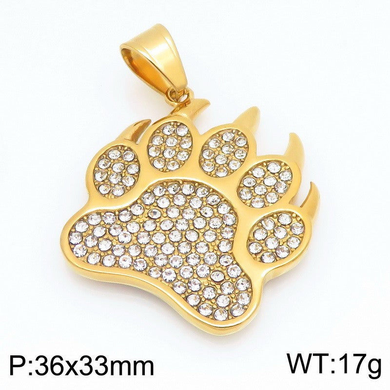 Bear Paw Pendant, Hip-Hop Three-Dimensional Double-Layer Cross Inlaid With Zircon Pendant, Titanium Steel Necklace