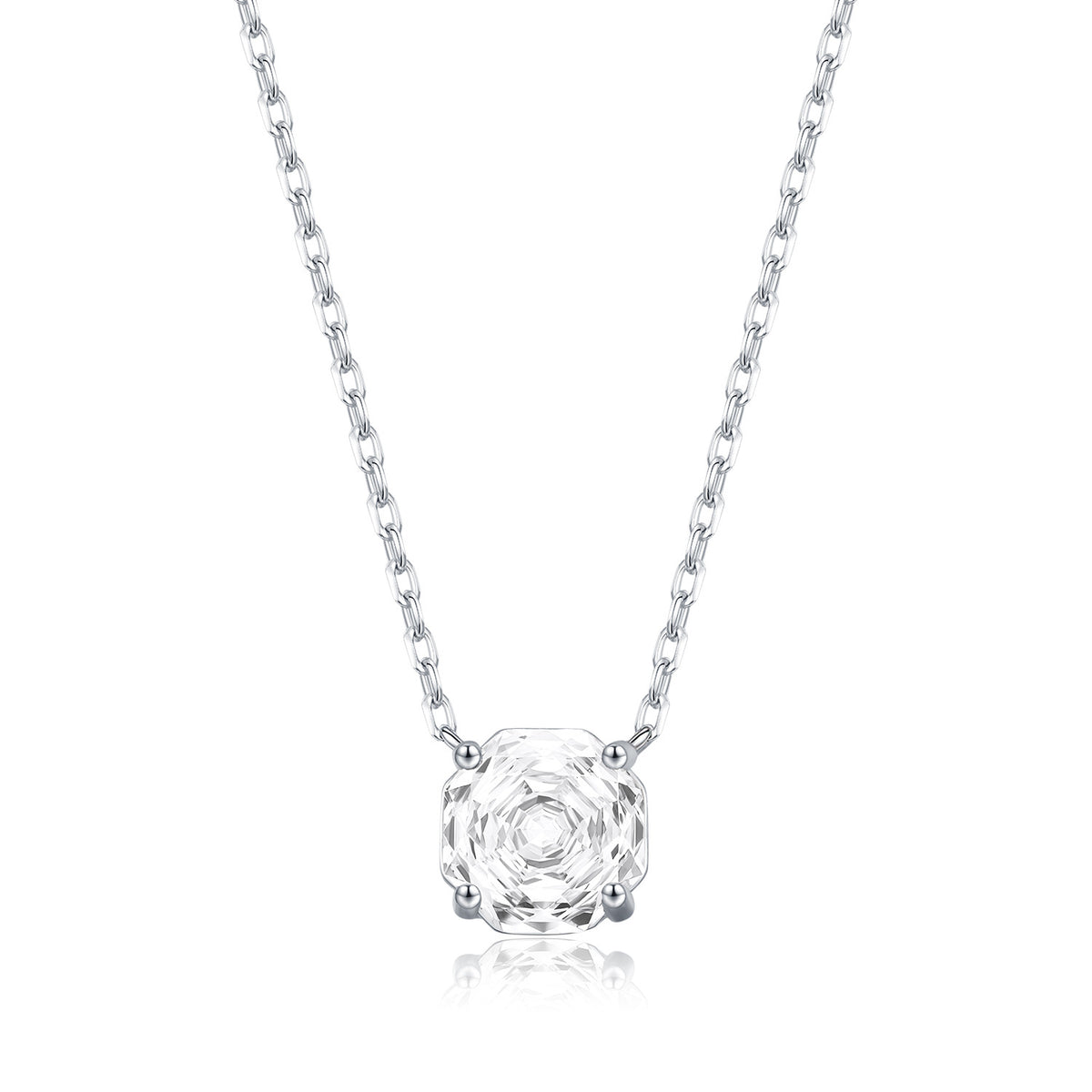 925 Sterling Silver Octagonal Rose-Cut Zircon Solitaire Necklace