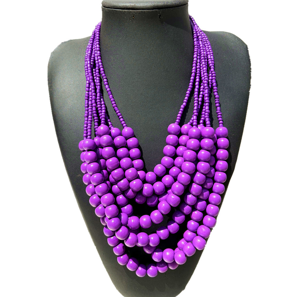Planderful Savanna Rhythms Necklace – Exaggerated Multi-Layer Wood Bead Design