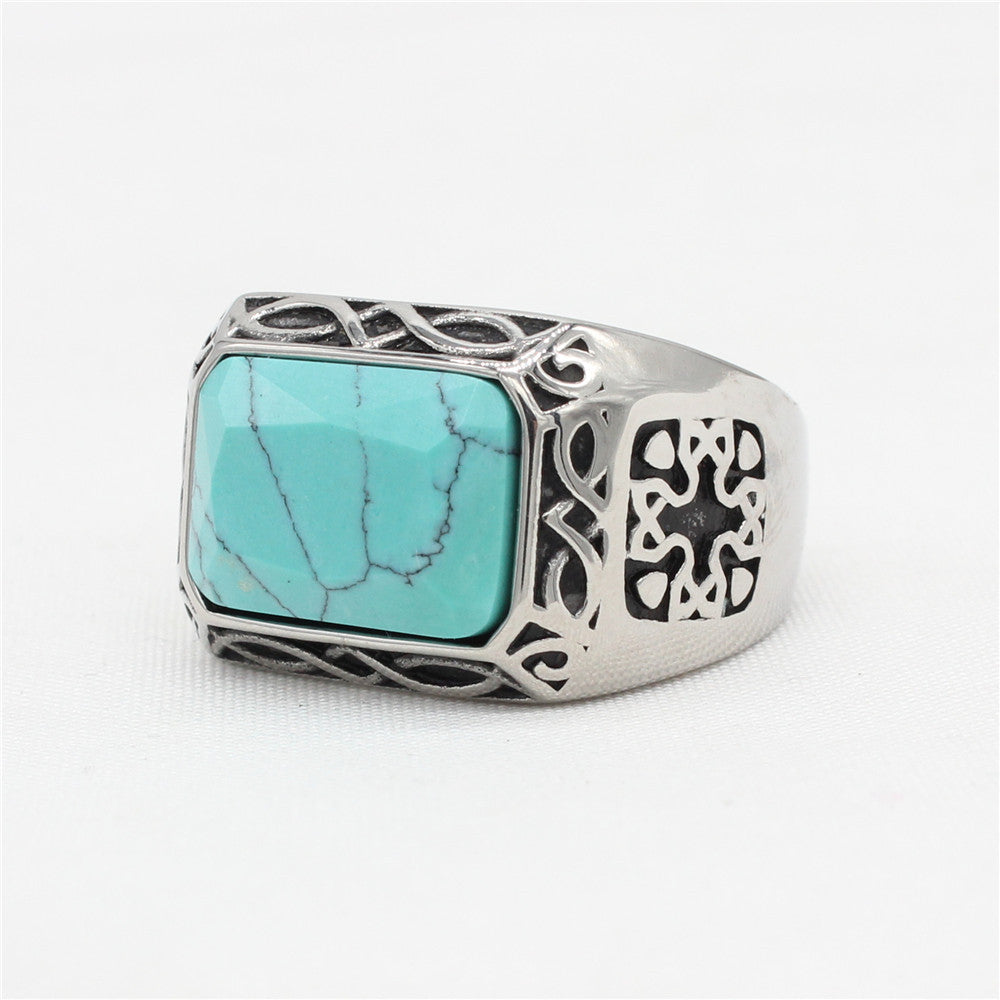 Planderful Titanium Steel Punk Ring With Green Zircon For Unisex Retro European American Style