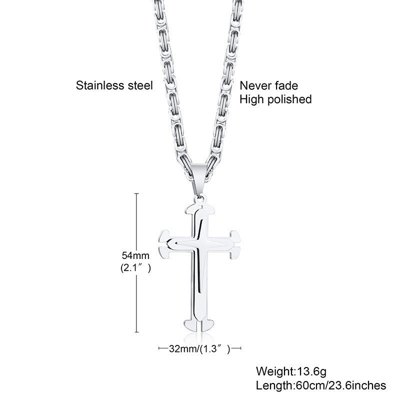Planderful Everyday Genie Three Layer Cross Necklace Stainless Steel Chain Trendy Mens Fashion Jewelry