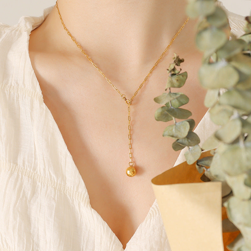 Geometric Ball Pendant Necklace with Adjustable Tassels - Stylish Gold-Plated Women's Jewelry