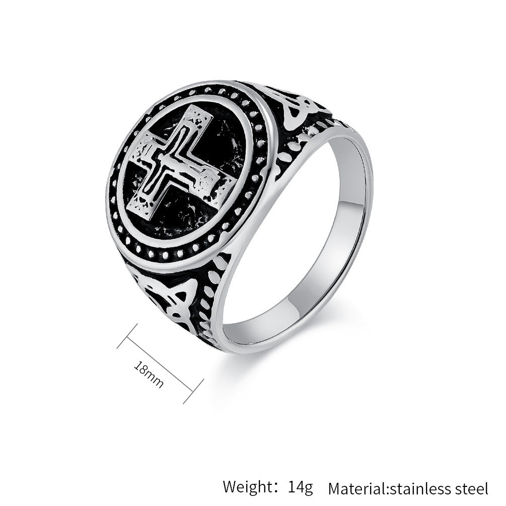 Planderful Titanium Cross Ring For Men Retro Punk Style Everyday Wear Hip Hop Jewelry