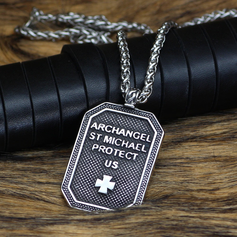 1. Planderful Guardian Angel Shield Necklace in Stainless Steel Unisex Retro European American Design Pendant
