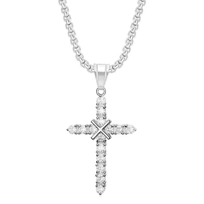 Planderful Hip Hop Jewelry Titanium Steel Gold Plated Zircon Cross Pendant Necklace For Men