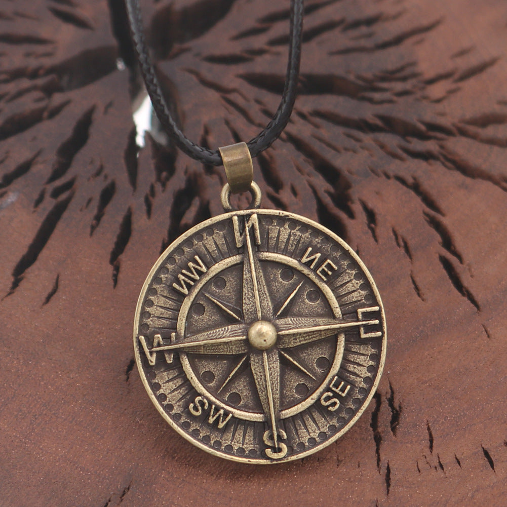 Norse Legacy Nordic Viking Compass Metal Pendant Necklace - Men's Nautical Accessories