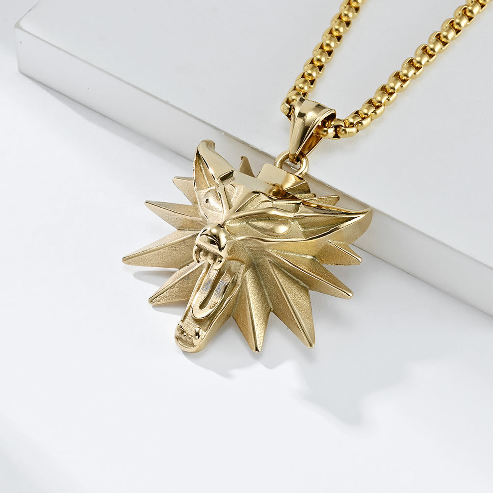 Online Game Witcher 3 Wolf Head Necklace for Men