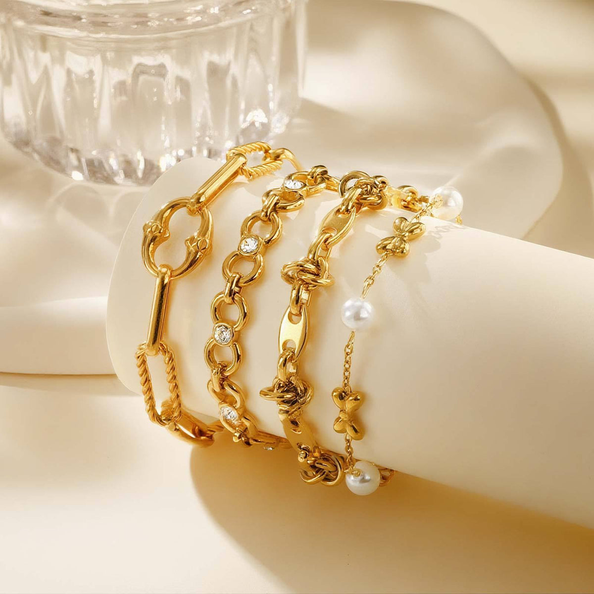 Cross Snake Pearl Zircon Stainless Steel Bracelet