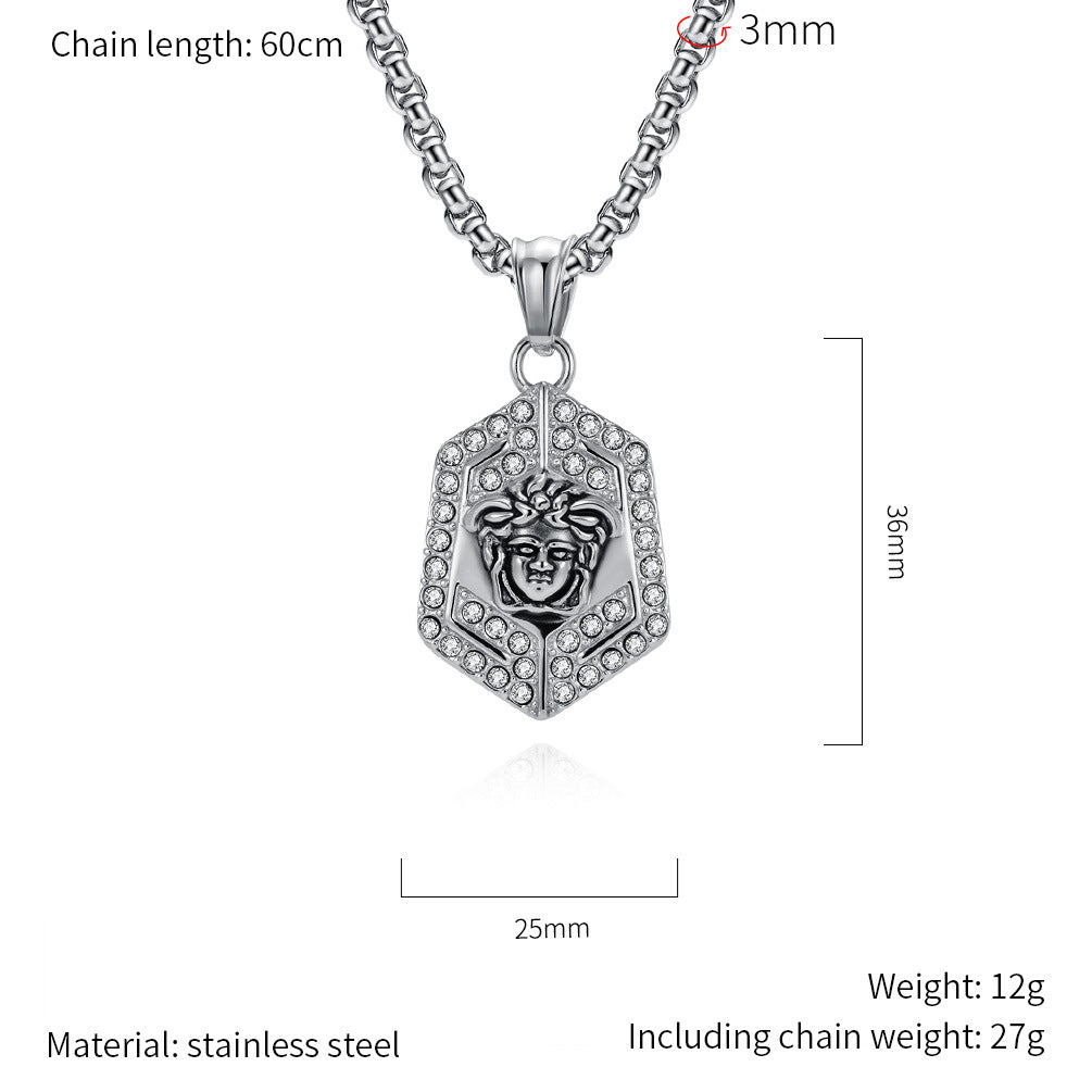 Medusa Necklace Titanium Steel With Zircon By Planderful Everyday Genie For Bold Hip Hop Fashion